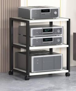 Meuble de Rangement HiFi pour Salon et Petits espaces, 2, 3, 4 ou 5 Niveaux, Lecteur DVD, Meuble de Rangement multimédia AV sur roulettes, Composants de Centre de Divertissement (Blanc, 3 ni