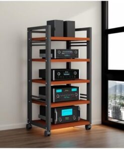 Meuble de Rangement HiFi à 5 Niveaux pour Composants Audio et multimédia stéréo, pour Tourne-Disque, Platine, téléviseur, Console de Jeu, Appareil de Streaming, amplificateur de Haut-Parleur