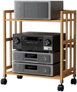 Générique (FR:Support multimédia 2/3/4/5 Niveaux, Meuble Audio d'angle Mobile, Meuble stéréo Ouvert avec étagères réglables, Meuble de Rangement multimédia AV en Bambou (Couleur : B 2 Niveaux - 77