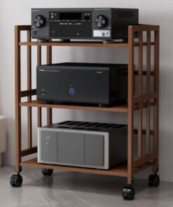 Meuble HiFi Marron à 2, 3, 4 ou 5 Niveaux en Bois, Meuble de Rangement Haut et Mobile pour la Maison, Le Bureau ou Le cinéma, Support Audio Moderne avec étagère réglable.