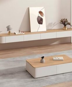 Centre de Divertissement en Bois Massif avec Grand Rangement et étagères Meuble de Rangement TV Mural avec Porte Meuble TV Flottant Moderne avec tiroir Meuble TV élégant pour Appartements (n