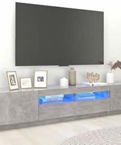 Étagère AV Meuble TV moderne avec lumières LED pour le salon Meuble TV élégant Buffet Centre de divertissement avec unité multimédia et armoire Hi-Fi Finition gris béton 200 x 35 x 40 cm