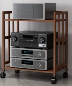 Meuble HiFi Marron à 2, 3, 4 ou 5 Niveaux en Bois, Meuble de Rangement Haut et Mobile pour la Maison, Le Bureau ou Le cinéma, Support Audio Moderne avec étagère réglable.