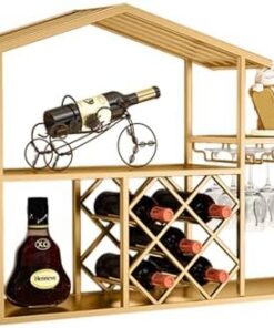 Casier à vin Mural en métal, étagère de Bar Moderne avec Porte-Verres, présentoir en Fer, gobelet Suspendu pour Bouteilles d'alcool, pour Bar, Salle à Manger et Cuisine (doré)