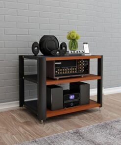 Support de composant Audio de récepteur AV Centre de Divertissement TV d'angle Support de Tourne-Disque Moderne du Milieu du siècle - Support de Rack Audio stéréo Blanc crème pour Salle d'en