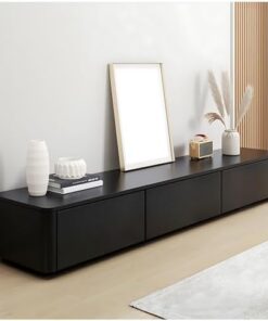 Meuble TV sur pied avec tiroirs de rangement et trou pour câbles, meuble TV noir, centre de divertissement moderne, plateaux TV en bois, longue console multimédia, table TV pour salon, chamb