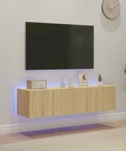 Générique Meuble TV Flottant avec lumières LED, Meuble TV Flottant avec Rangement, étagère TV Flottante pour Centre de Divertissement Mural, 120 cm (Gris béton)