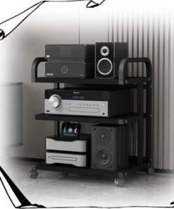 Étagère stéréo 3, 4 ou 5 Niveaux, Support multimédia AV, Support d'amplificateur HiFi, Meuble Audio/vidéo avec roulettes de Frein et étagère de Rangement Ouverte (Noir, 3 Niveaux, 65 cm)