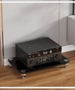 Étagère Audio, Meuble multimédia AV, 1, 2, 3 ou 4 Niveaux, Support pour amplificateur HiFi, Coin TV, étagères en Verre trempé et Acier Inoxydable (Blanc, 60 x 40 x 10 cm, 1 Niveau)