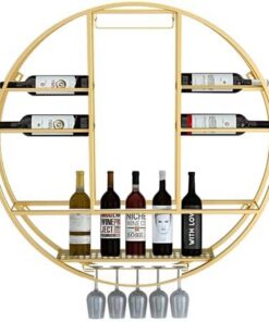 Étagère à vin Ronde Murale Flottante pour Bar, étagère d'affichage pour Bouteilles d'alcool, étagère Murale avec Support à Verres à vin Suspendu pour Bouteilles d'alcool, Support de Bar, éta