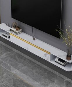Meuble TV flottant, meuble TV suspendu mural avec portes rabattables, console multimédia, centre de divertissement, grande cloison de rangement, banc TV/armoire, étagère murale pour salon (b
