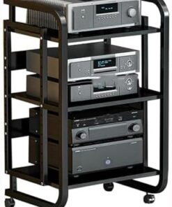 Armoire de rangement mobile pour disques/CD, stable et porteuse, étagère multifonction pour composants audio et vidéo à hauteur réglable, support d'amplificateur de haut-parleur pour lecteur