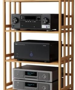 Support multimédia AV à 4 Niveaux, Support CD, Support Audio stéréo avec étagère en Bois réglable en Hauteur, Meuble multimédia, Organisateur de Composants stéréo de Divertissement pour la m