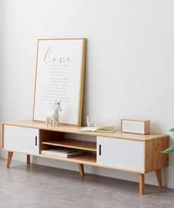 Générique Console TV en Bambou, Meuble TV Bas, Centre de Divertissement, Console multimédia étroite, Support TV pour Salon, Chambre à Coucher (Couleur : Bianco, Taille : 1,4 m, sans tiroir)