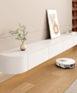 Meuble TV Flottant Noir avec tiroirs et Porte, étagère Murale multimédia pour Salon, Rangement sous TV, Long Meuble de Divertissement (Blanc, 120 cm)