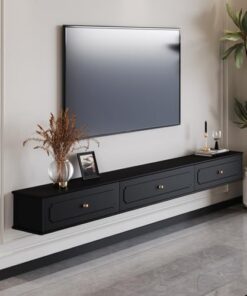 Générique Meuble TV Flottant Mural Moderne en Bois Massif avec tiroirs, Console multimédia de Divertissement, Console TV Flottante avec Portes rabattables, Meuble TV pour Salon (Noir, 120 x 24 x 20)