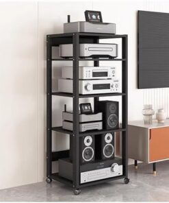 Générique Armoire de Rack Audio/vidéo à 5/6/7 Niveaux, Tour multimédia stéréo AV/Console de Lecteur de disques/Support TV d'angle pour Composants/étagère de Jeu avec étagères réglables pour Centre de