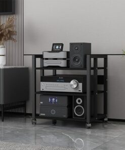 Support multimédia mobile à 3/4/5/6 niveaux, meuble pour composants stéréo, support pour lecteur CD, tour de rack audio, meuble AV moderne avec étagère en bois réglable en hauteur pour la ma