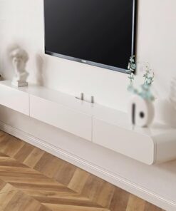 Générique Meuble TV Flottant pour Appartement, Meuble de Divertissement Mural, Supports TV avec tiroirs et armoires pour Salon, Console multimédia avec Portes, tiroirs (Blanc, 120 cm)