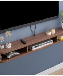 Meuble TV Flottant Meuble TV Flottant, étagère en Bois à 2 Couches, étagère Murale pour téléviseur avec Trou pour Fil, pour décodeurs, boîtiers TV par câble (Marron)