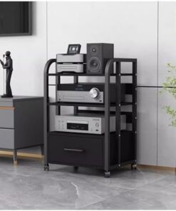 Générique Meuble stéréo à 3 Niveaux avec tiroirs, Support multimédia électronique d'angle pour Salon/Chambre/Bureau, étagère réglable en Hauteur, Support Audio/vidéo Autonome (3 niveaux-H100 cm)