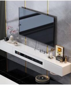 Générique Meuble TV Flottant Meuble TV Mural Console multimédia TV avec Trous pour câbles Meuble TV Flottant Grand Banc de Rangement TV sous 3 tiroirs (B, 140 * 20 * 24 cm)