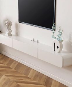 Meuble TV Mural Moderne et Brillant, étagère multimédia élégante avec Rangement pour Salon (Blanc 120 cm)