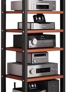 Support multimédia AV Mobile à 6 Niveaux, Armoire Moderne pour Composants Audio et vidéo, Tour de Rack Audio Robuste avec étagère en Bois réglable en Hauteur pour Salon, Jeux, Salle d'enregi