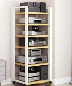 Armoire d'équipement audio moderne AV Shelf6 niveaux, armoire à roulettes pour la maison, étagère de support de DVD robuste, armoire Hi-Fi, tour de support noir et blanc