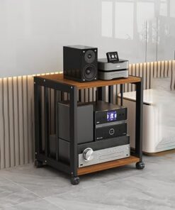 Support multimédia, tour de support audio, tour de support audio robuste avec étagères de hauteur, support audio sur pied avec roues universelles, facile à assembler pour les salles de réuni