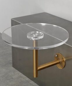 Petite table de bar murale moderne avec dessus en acrylique et pieds en acier inoxydable pour cuisine, salle à manger, bistrot, cocktail, couleur dorée