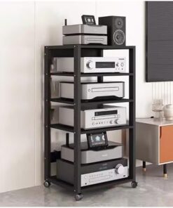 Générique Armoire de Rack Audio/vidéo à 5/6/7 Niveaux, Tour multimédia stéréo AV/Console de Lecteur de disques/Support TV d'angle pour Composants/étagère de Jeu avec étagères réglables pour Centre de