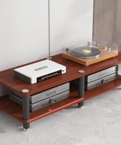 Support pour tourne-disque avec rangement pour vinyles, support pour haut-parleurs, table pour tourne-disque du milieu du siècle, étagères d'angle en bois, meuble pour lecteurs DVD/décodeurs