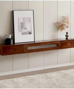 Générique Meuble TV Flottant, avec 2 tiroirs et Porte vitrée, Meuble de Divertissement, étagère Murale pour Salon et Chambre (Couleur : Marron, Taille : 140 cm)
