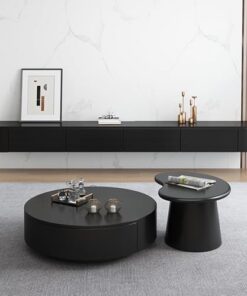 Meuble TV Mural Flottant en Bois Massif, étagères flottantes, Console multimédia Moderne, Grand Rangement, Banc TV avec Porte (Noir, 200 cm)
