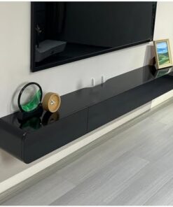 Meuble TV Flottant Moderne avec tiroirs et Porte Console multimédia de Divertissement Murale pour Salon Grand Banc de Rangement TV (Noir 120 cm)