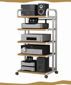 Support Audio vidéo à 5 Niveaux pour Lecteur multimédia, Armoire de Rangement stéréo, Support multimédia AV Mobile, Armoire pour Composants Audio vidéo avec roulettes