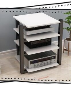 Meuble multimédia AV, Tour de Rack Audio, Rack d'amplificateur HiFi, étagère Audio-vidéo, Meuble de Rangement Ouvert pour Composants stéréo de Divertissement (Blanc, 4 Niveaux)