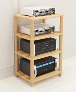 Meuble de Rangement HiFi 3/4 Niveaux, Meuble de Rangement AV, Support d'amplificateur, étagère Audio-vidéo pour Lecteur de disques, récepteur stéréo (Noyer Clair, 4 Niveaux)