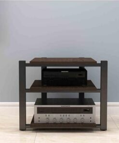 Support multimédia AV Couleur Bois à 4 Niveaux avec étagères de Rangement - Support de Rack Audio Tour Étagère d'angle idéale pour Le cinéma Maison et Les centres de Divertissement