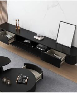 Générique Meuble TV Mural Noir, Support TV Flottant, Console multimédia de Divertissement, avec tiroirs de Rangement et Porte, pour clapier de Rangement sous TV (160 cm)