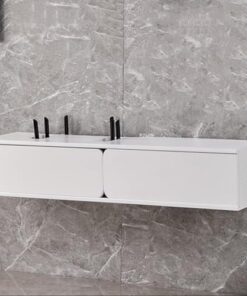 Générique Meuble TV Mural Flottant en Bois avec 2 Portes coulissantes, étagère pour routeur, DVD, Console de Divertissement, pour Salon, hôtel, 60/80/100/120 cm (60 x 21 x 16,5 cm)