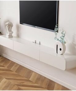 Générique Étagères TV flottantes Meuble TV Mural Console Étagère de Divertissement sous Le Rangement TV Meuble de Rangement Suspendu Moderne pour Le Salon (Blanc, 200 * 24 * 18 cm)