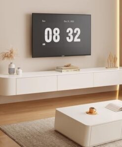 Meuble TV Mural Flottant pour Centre de Divertissement, Console multimédia, étagères de Rangement pour Salon, Chambre à Coucher, Blanc, 140 cm