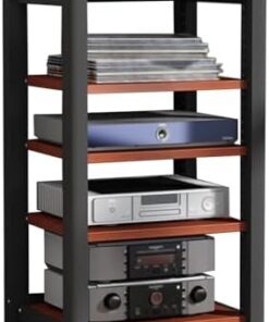 Générique Armoires stéréo, Petit Support multimédia, Armoire de Rack Audio, avec étagère en Bois réglable, Rangement pour Composants stéréo de Divertissement/équipement électronique (Couleur Teck)