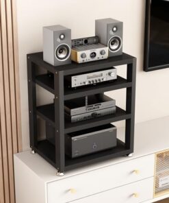 Meuble multimédia audio-vidéo moderne, armoire AV ouverte, armoire de rangement multimédia, étagère de rangement multifonctionnelle à 4 niveaux pour bureau à domicile, composants stéréo de d