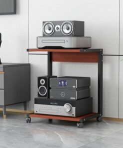Support multimédia avec roulettes Mobiles, Assemblage Facile, Support TV d'angle à 2 Niveaux, étagère de Rangement Ouverte, Support stéréo, Armoire pour Composants Audio-vidéo, Centre multim