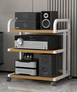 Support multimédia AV 3 4 niveaux blanc, meuble de rangement moderne pour lecteur de CD, console de jeux vidéo, étagère d'affichage pour home cinéma, tour audio stéréo mobile (couleur : blan