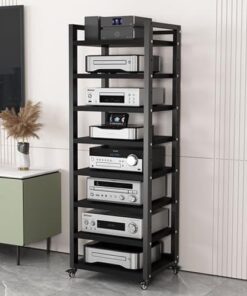Armoire à rack stéréo 63 pouces de haut, support de tourne-disque à 5 6 7 8 niveaux pour platine vinyle, récepteur multimédia AV, étagère réglable pour tour audio (couleur : 8 niveaux, taill