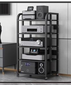 Meuble multimédia à 2, 3, 4 ou 5 Niveaux, Meuble Audio/vidéo avec roulettes, étagère pour amplificateur, Support pour Tourne-Disque CD, composant stéréo HiFi, Noir